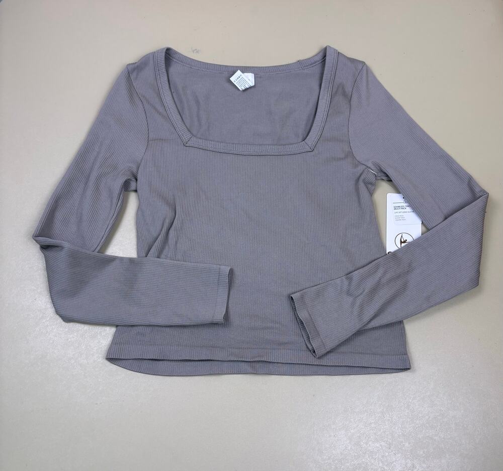 90 Degree by Reflex Leighton Women’s M Gray Ribbed Square Neck Top NWT
